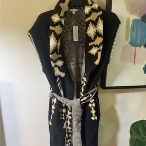 New York & Company Black and Cream Knit Vest